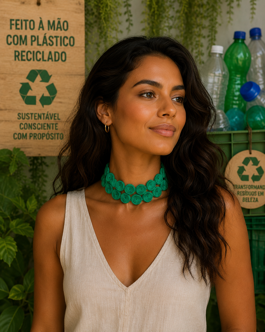 Magica, colar de tampinhas de plastico recicladas