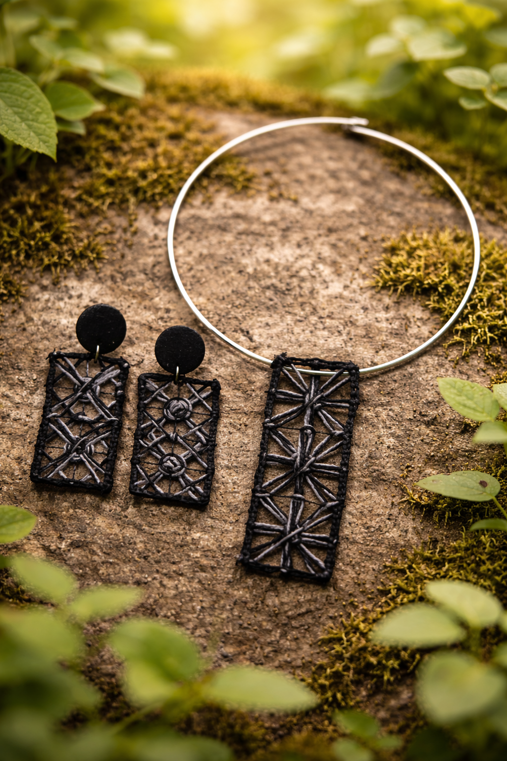 Bat, embroidered earrings
