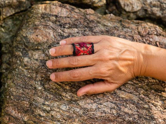 Alegria, anel de bordado filet