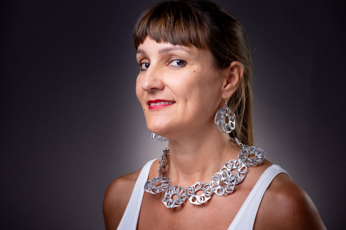 Flowers, recycled tin necklace