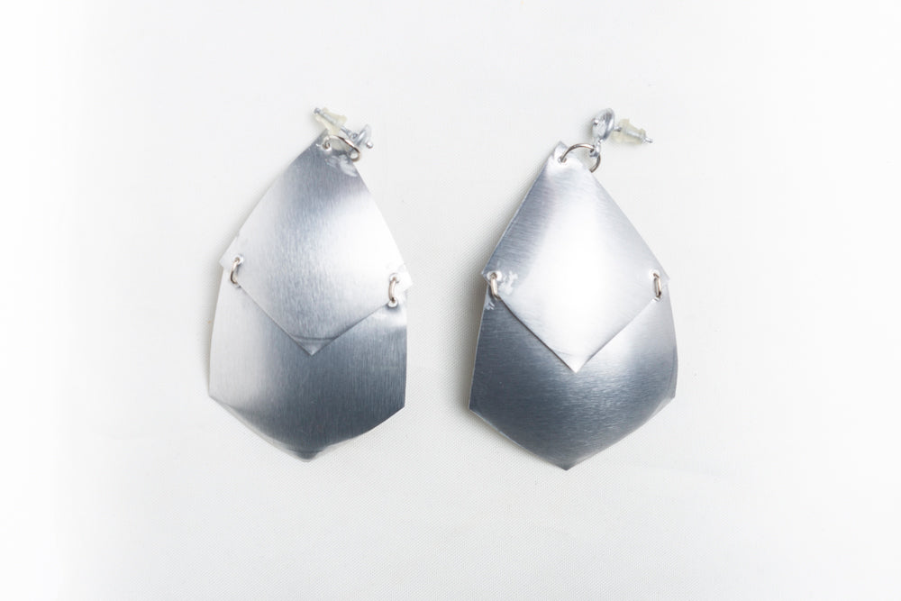 Shield, recycled tin earrings