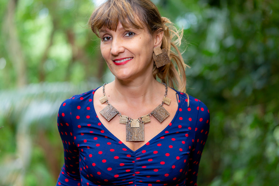 sustainable earrings with recycled materials and banana fibre