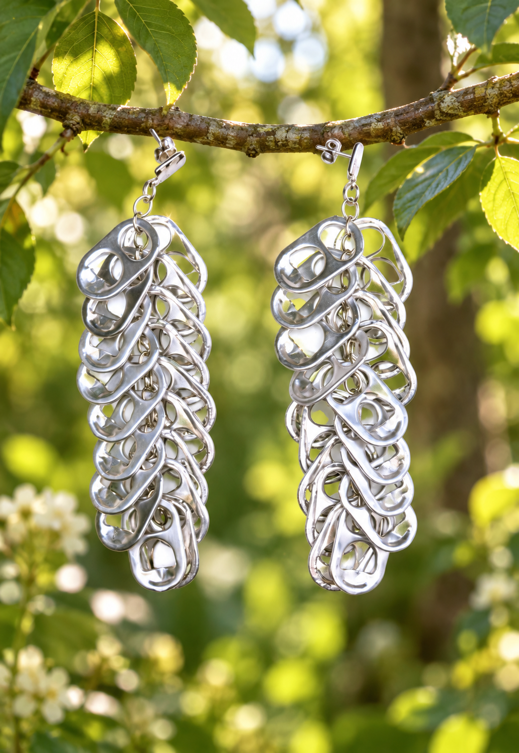 Tin rain, recycled tin earrings