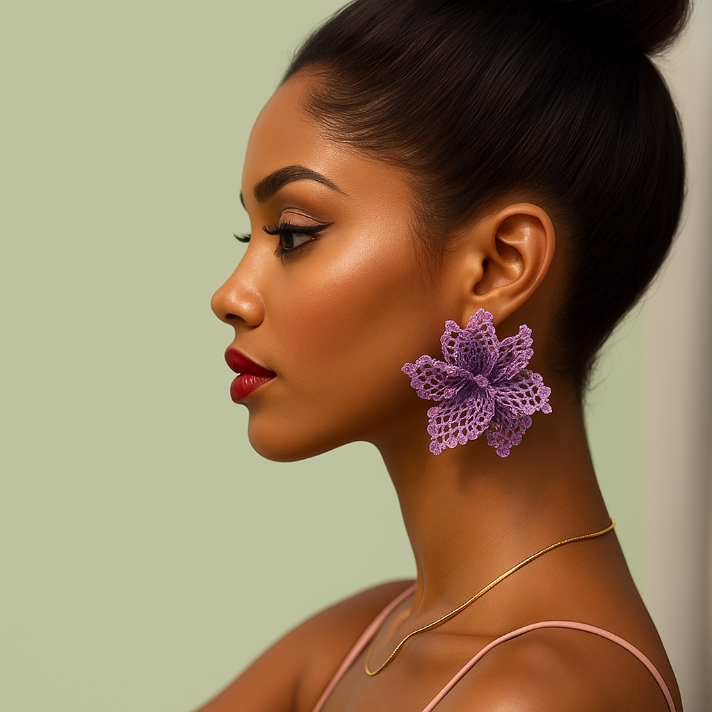 Rosa do deserto, brincos de renda