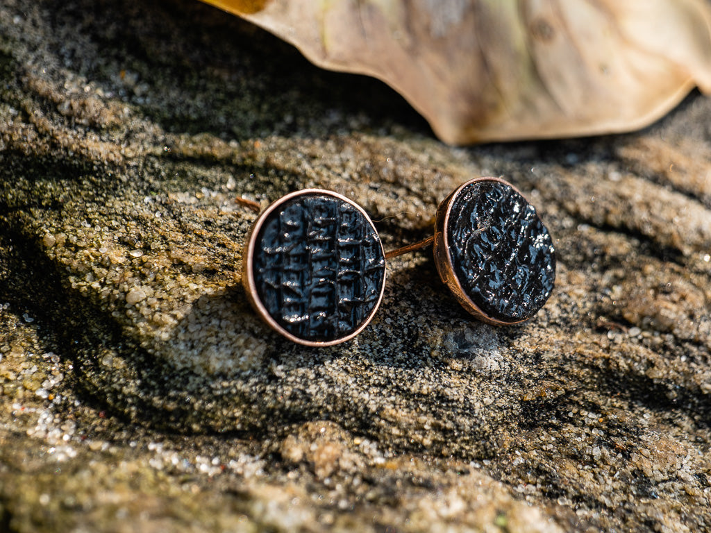 Mini Bubbles, brincos em cobre banhado ouro rosa ou prata e bananeira- Joias sustentáveis