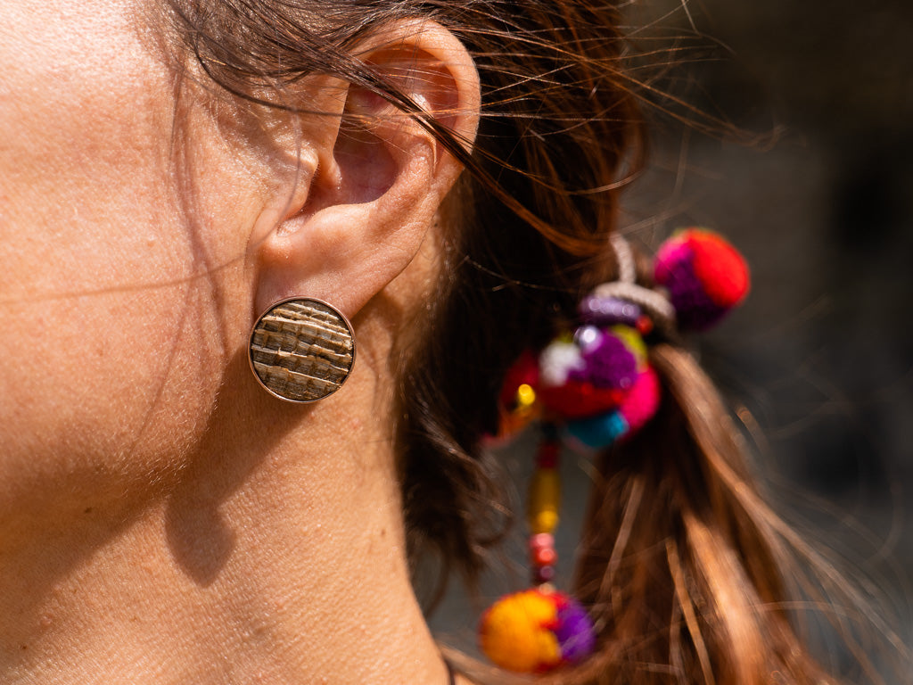 Mini Bubbles, brincos em cobre banhado ouro rosa ou prata e bananeira- Joias sustentáveis