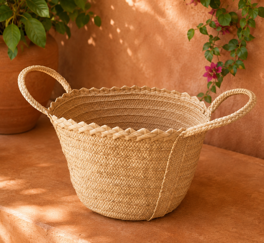 Cesta de Palha com Alça – Feita à Mão por Mulheres Artesãs