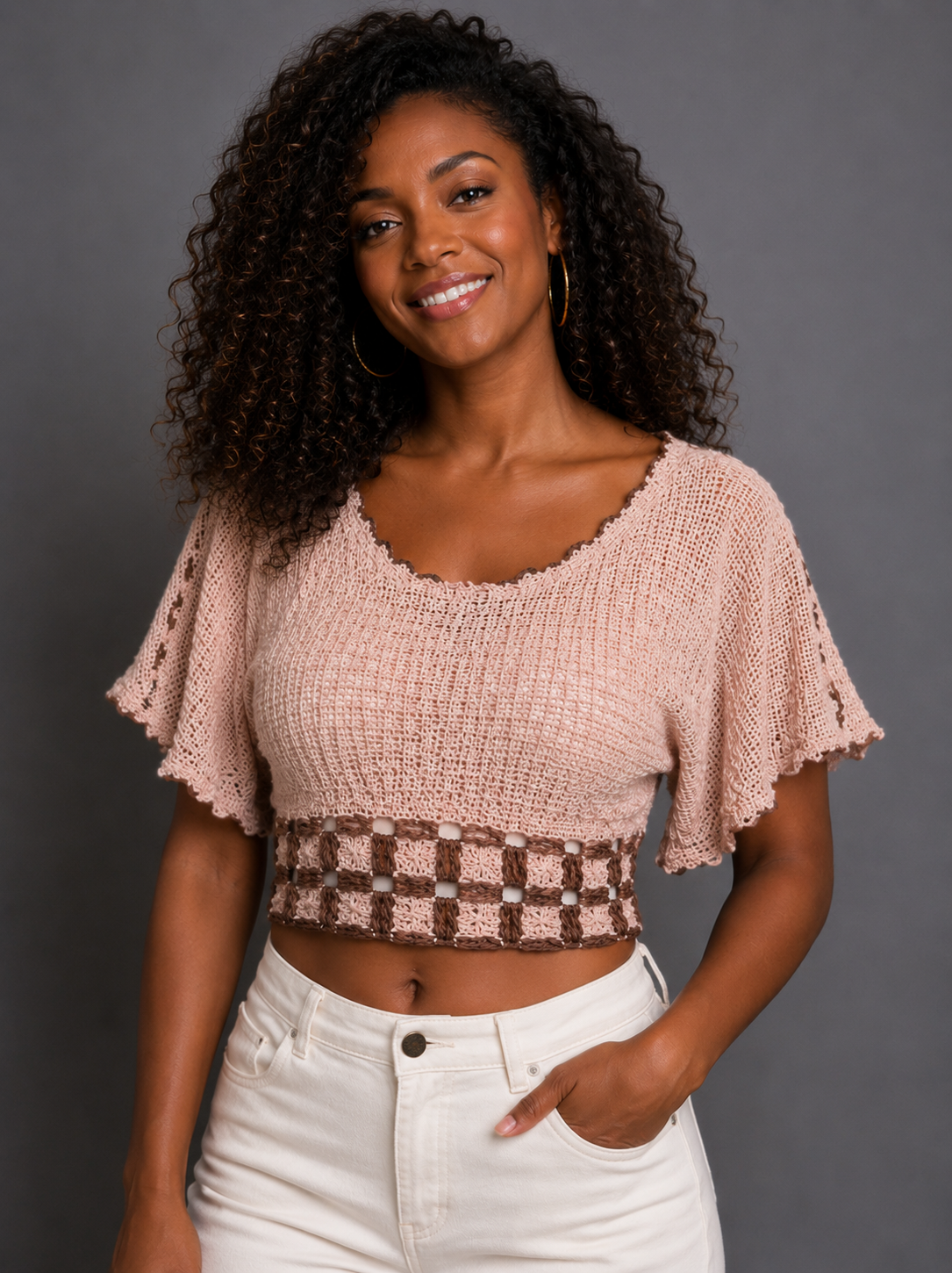 Voila', crop top de bordado filet feito a mão