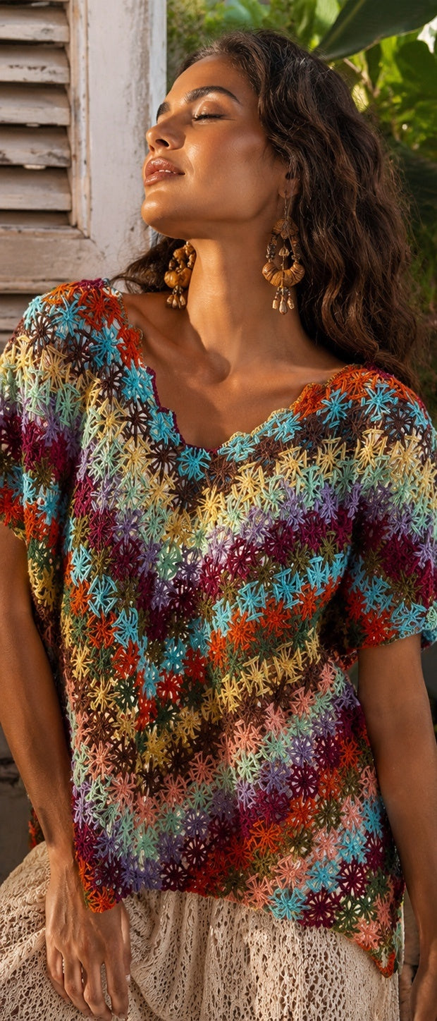 Blusa Mosaico — Bordado Filé Artesanal | Coleção Abrolhos