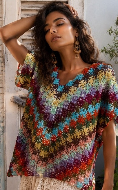 Blusa Mosaico — Bordado Filé Artesanal | Coleção Abrolhos