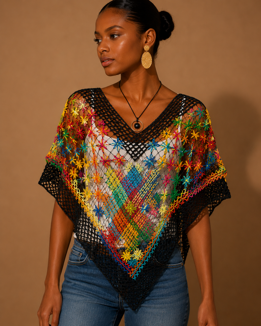 Garden bliss, embroidery fillet poncho 