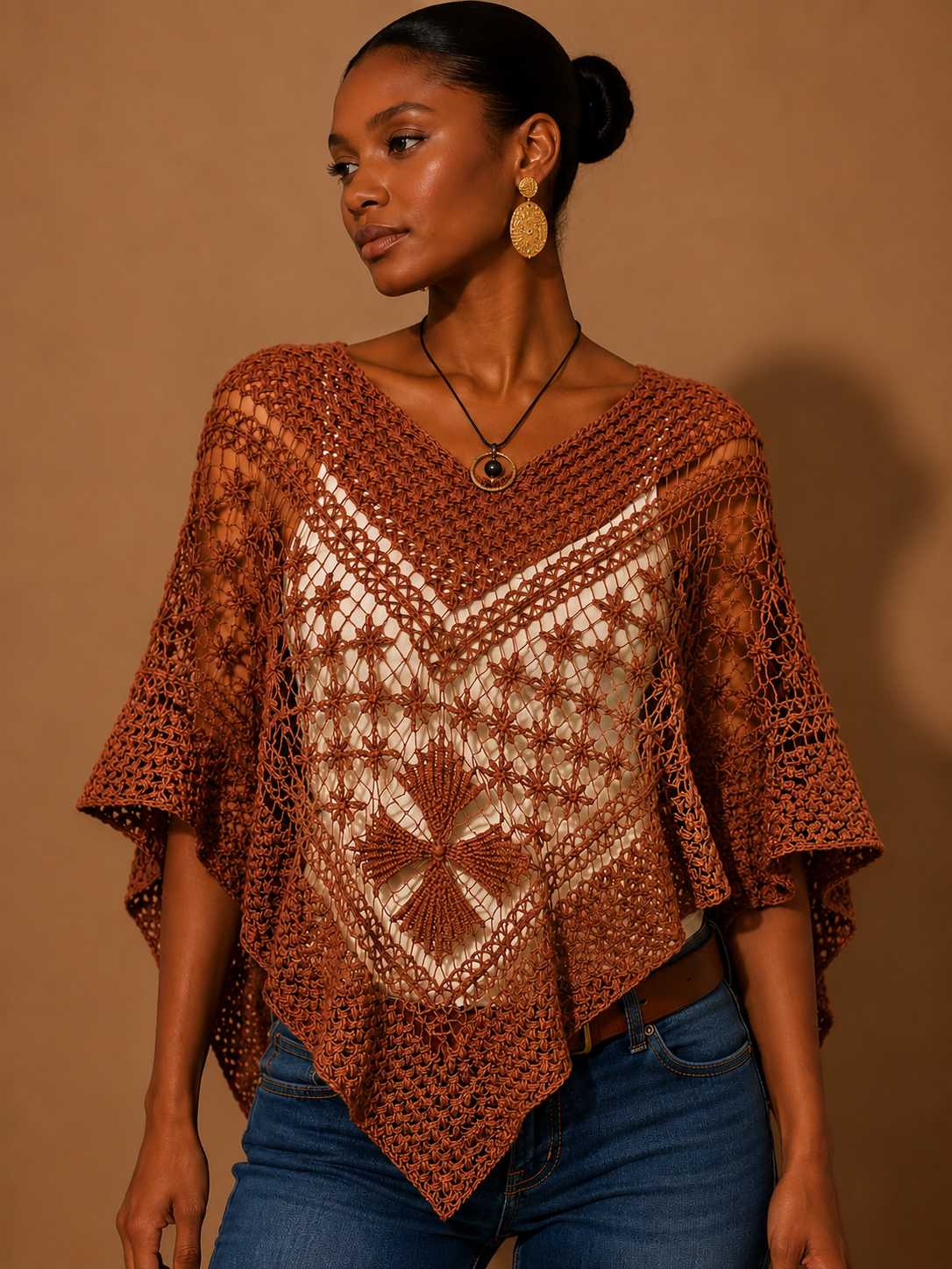 Garden bliss, embroidery fillet poncho 