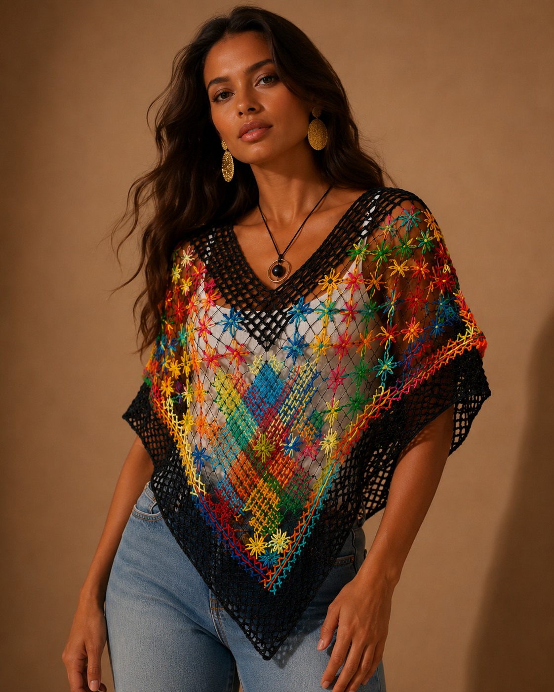 Garden bliss, Poncho Bordado à Mão | Peça Artesanal e Consciente para Elegância e Conforto