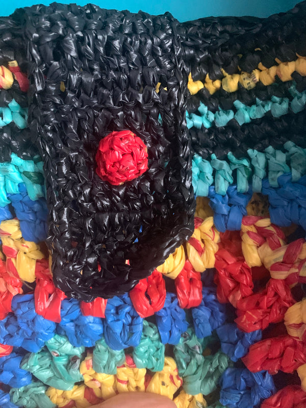 Recycled style, recycled plastic crochet handbag
