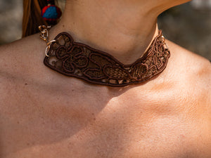 Noblesse, Irish lace and rose golden plated copper choker
