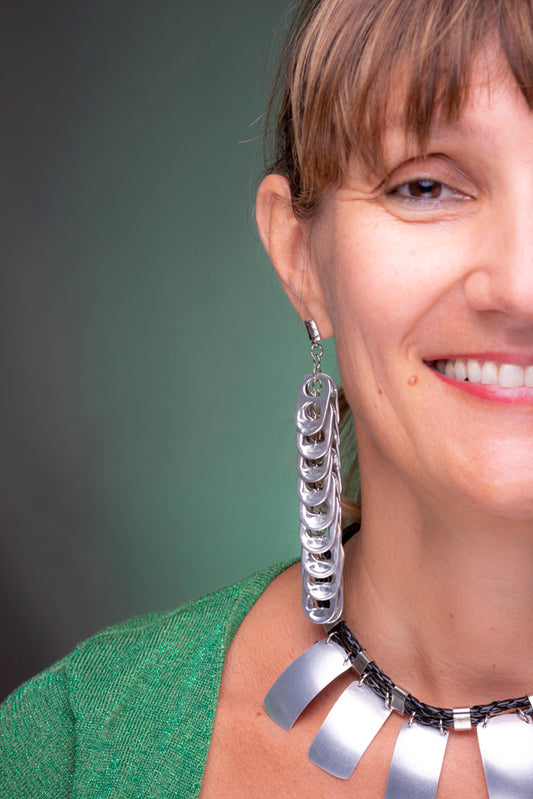 Tin rain, recycled tin earrings