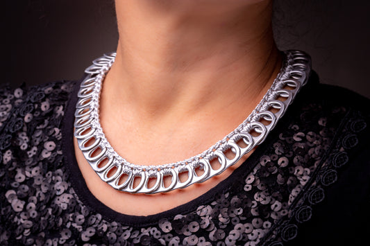 Rethink, recycled tin necklace 