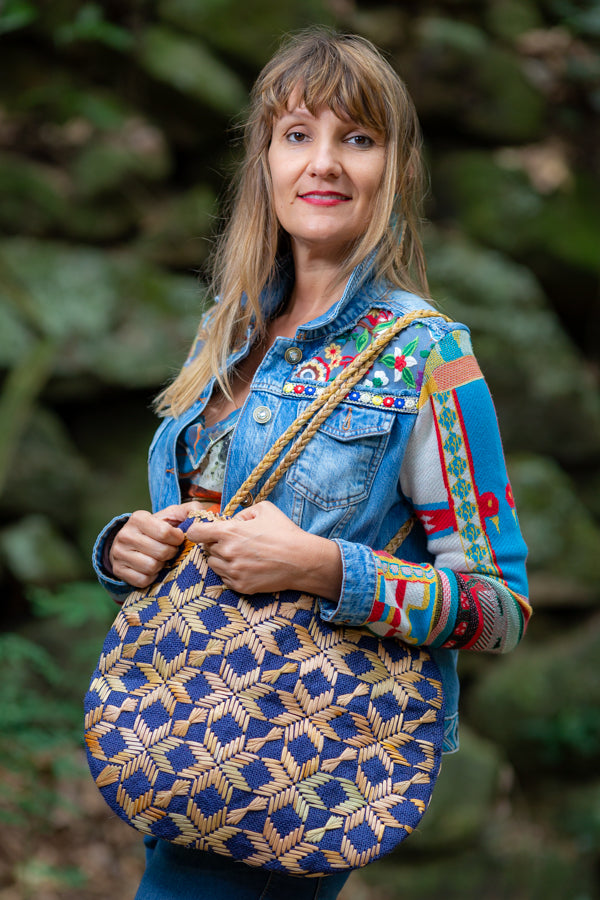 embroidery reed over  jute handbag