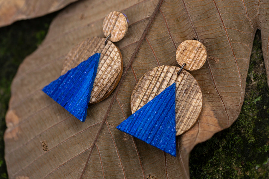 sustainable earrings made  with recycled materials and banana fibre