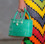 recycled green plastic and straw bag